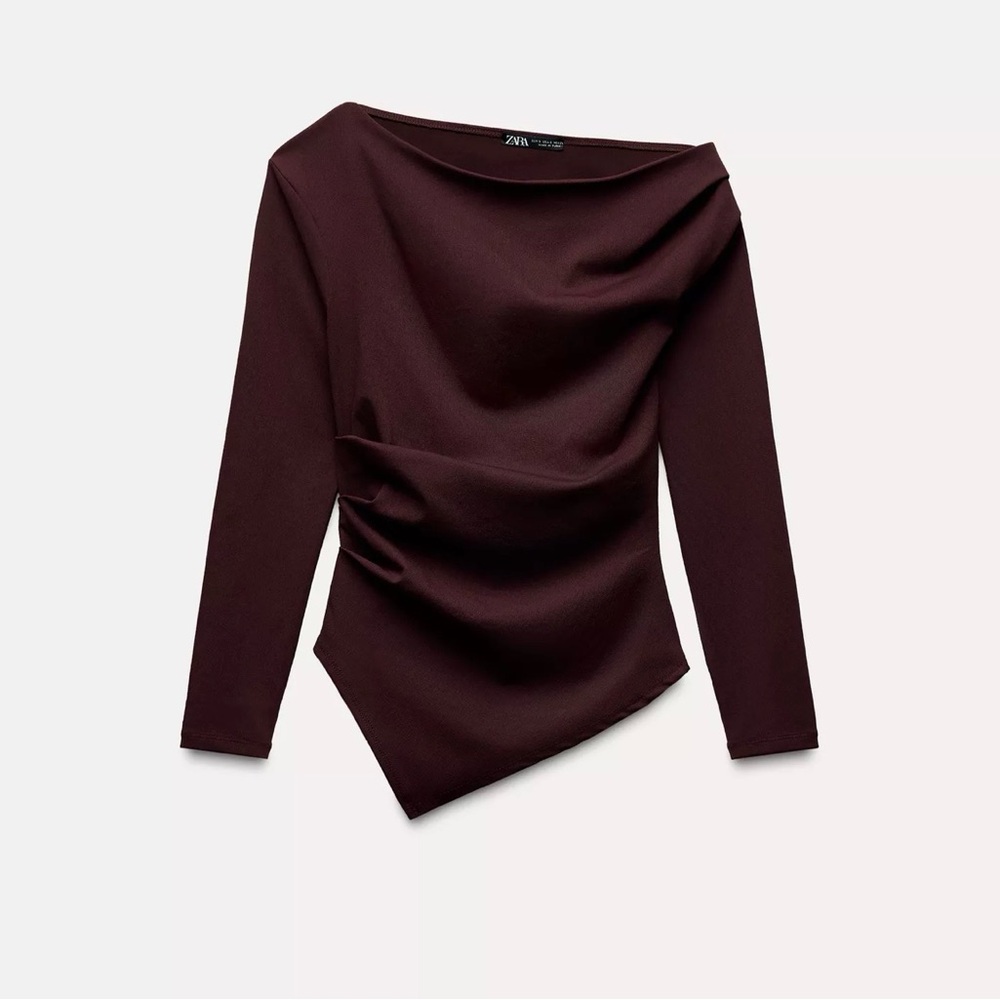 Zara Dark Burgundy Asymmetrical Stretch Top
